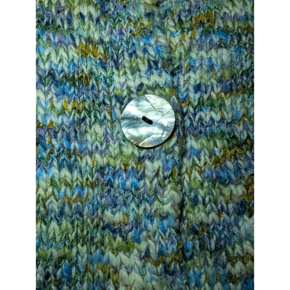 WindiRiver Cardigan Women Small Blue Green Space Dye Chunky Knit Excellent Shell